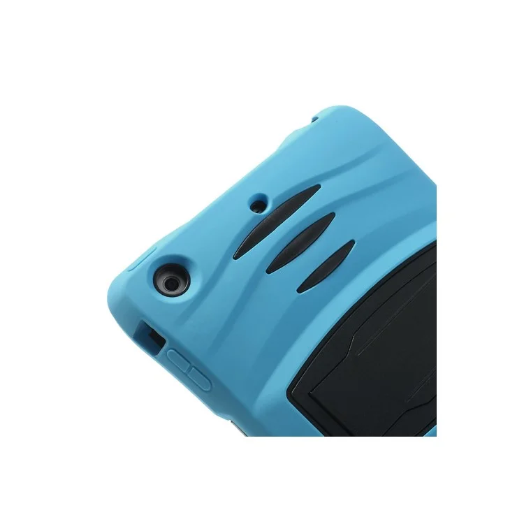 Rugged Anti-slip Plastic & Silicone Hybrid Shell Cover w/ Stand for iPad Mini / iPad Mini 2 with Retina Display - Black / Blue