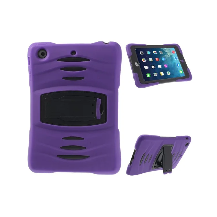 Rugged Anti-slip Plastic & Silicone Hybrid Case Stand for iPad Mini / iPad Mini 2 with Retina Display - Black / Purple