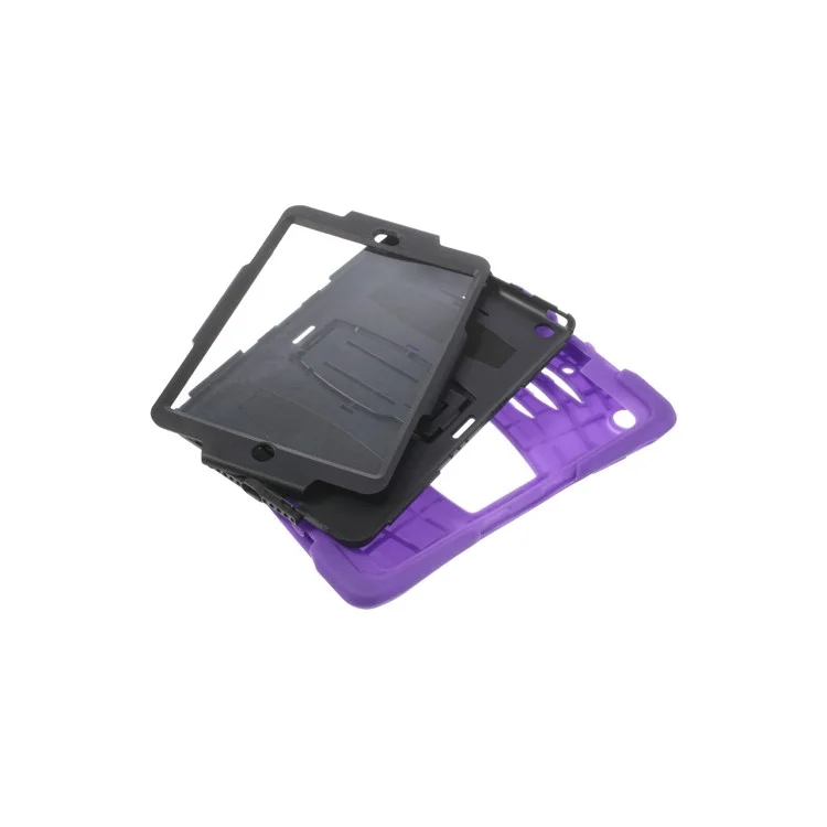 Rugged Anti-slip Plastic & Silicone Hybrid Case Stand for iPad Mini / iPad Mini 2 with Retina Display - Black / Purple