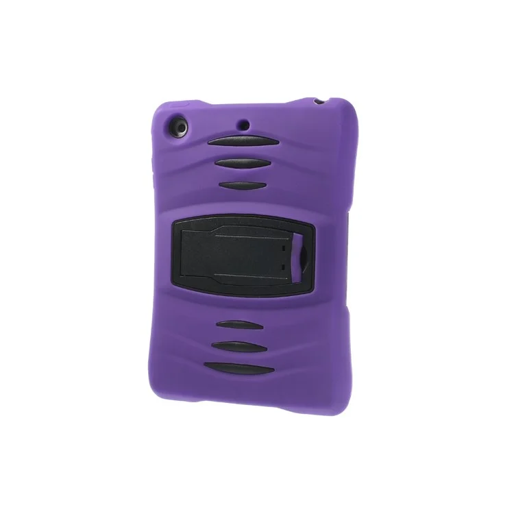 Rugged Anti-slip Plastic & Silicone Hybrid Case Stand for iPad Mini / iPad Mini 2 with Retina Display - Black / Purple