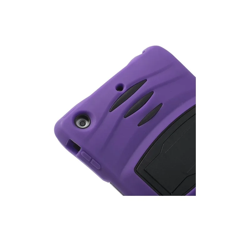 Rugged Anti-slip Plastic & Silicone Hybrid Case Stand for iPad Mini / iPad Mini 2 with Retina Display - Black / Purple