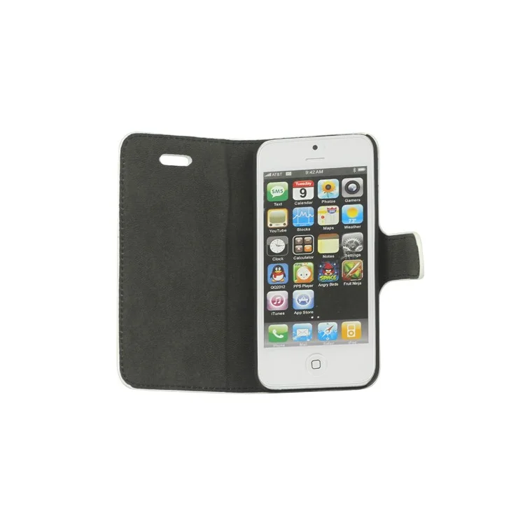Leopard Skin Leather Magnetic Wallet Case Cover with Stand for iPhone 5 - White