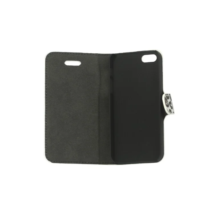Leopard Skin Leather Magnetic Wallet Case Cover with Stand for iPhone 5 - White