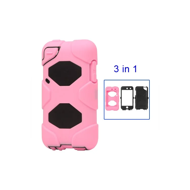 Snap-on Defender Case Cover for iPod Touch 4 4G - Black / Pink