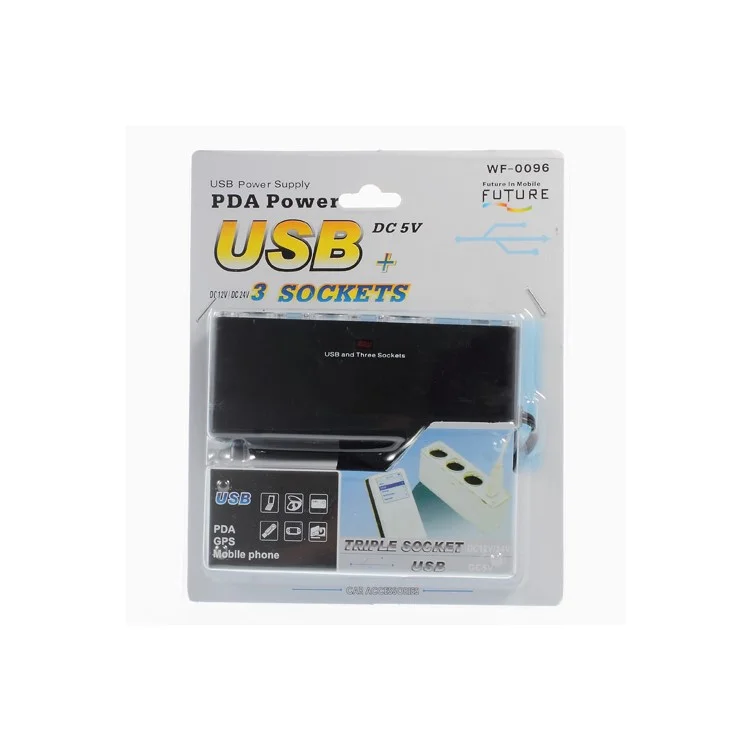 WF-0096 Triple 3 Way Car Cigarette Socket Lighter Power Splitter with One USB Output
