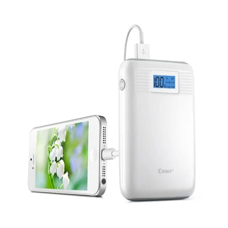 Cager B05 LED Screen Dual-USB 10000mAh Mobile Power Bank w/ Flashlight for iPhone iPad Samsung - White