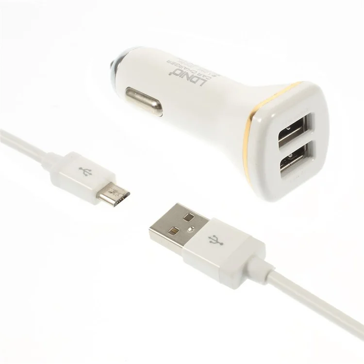 LDNIO DL-DC219 2.1A Dual USB Car Charger Adapter + Micro USB Charging Cable - White