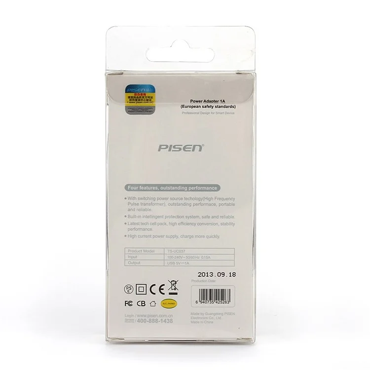 Pisen I Charger II 1A Power Adapter for iPhone iPad mini Samsung HTC - EU Plug