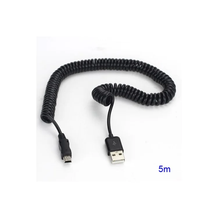 Flexible Coiled USB 2.0 Male to Mini USB 5 Pin Data Sync Charger Cable