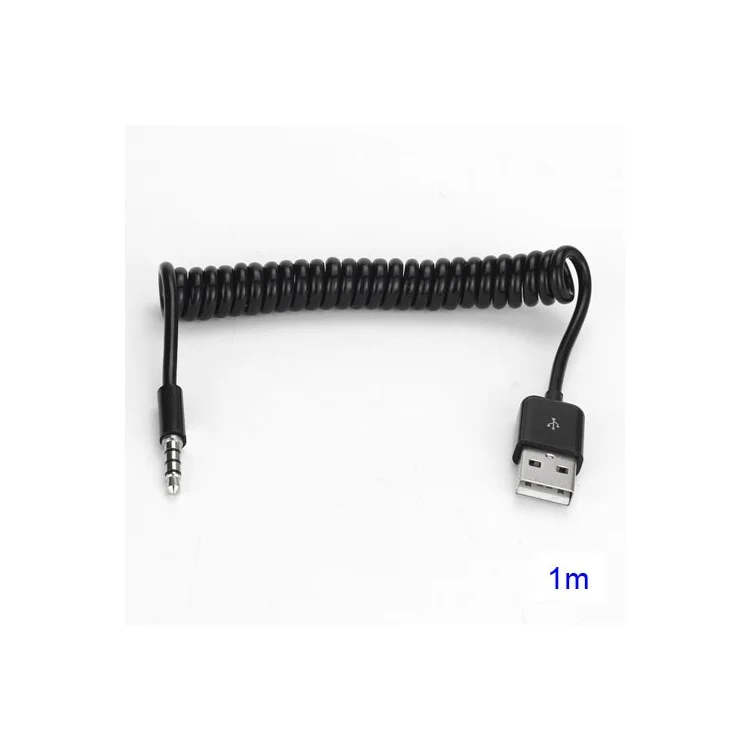 Flexible Coiled USB to 3.5mm Plug MP3 MP4 Audio Cable Connector Adapter Converter