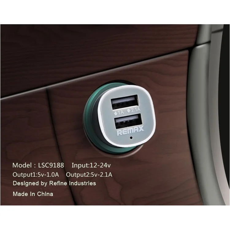 Remax Dual Port USB Car Charger Adapter for iPhone iPad iPod Samsung HTC Sony 2.1A
