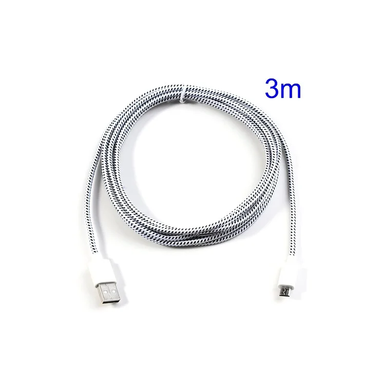 3M Nylon Woven MicroUSB Data Charge Cable for Samsung HTC LG Nokia Sony etc - White