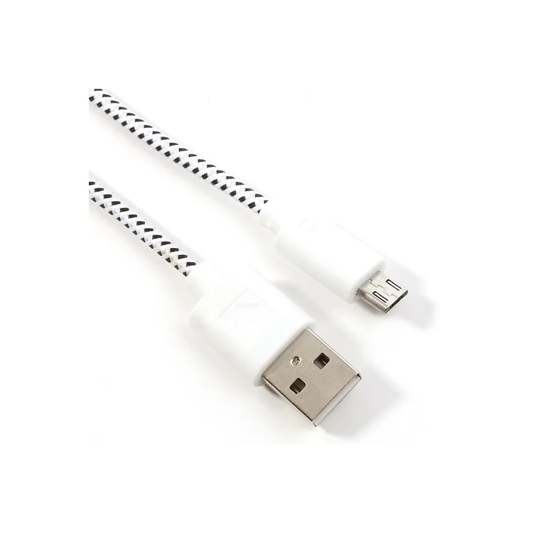 White 2M Nylon Woven MicroUSB V8 Data Charge Cable for Samsung HTC LG Nokia Sony etc