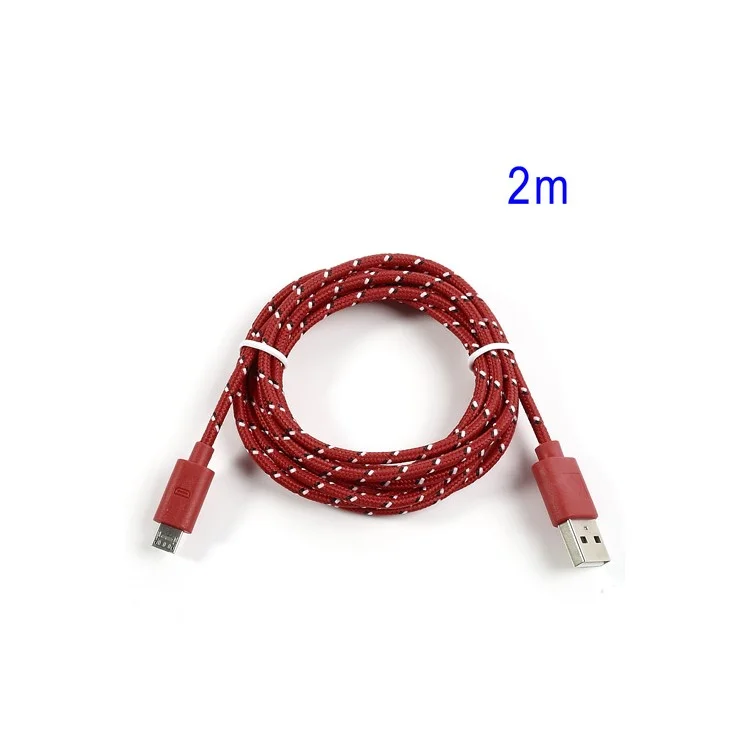 Red 2M Nylon Woven MicroUSB V8 Data Charge Cable for Samsung HTC LG Nokia Sony etc