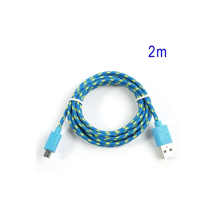 Blue 2M Nylon Woven MicroUSB V8 Data Charge Cable for Samsung HTC LG Nokia Sony etc