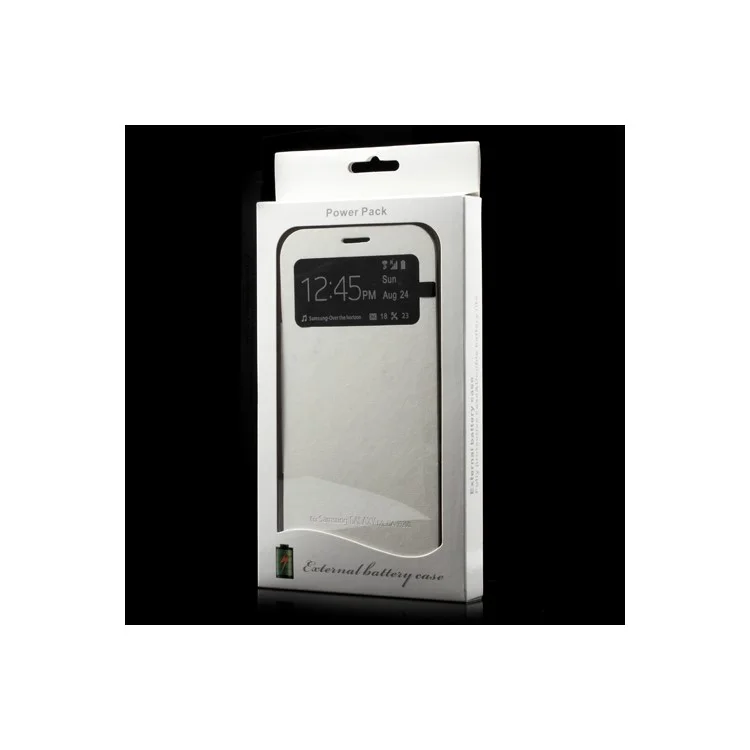 White S-View External Battery Case Flip Cover for Samsung Galaxy Mega 6.3 I9200, with Wake up / Sleep Function