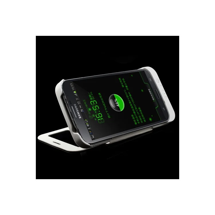 White S-View External Battery Case Flip Cover for Samsung Galaxy Mega 6.3 I9200, with Wake up / Sleep Function