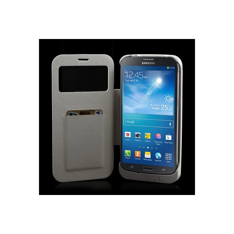 White S-View External Battery Case Flip Cover for Samsung Galaxy Mega 6.3 I9200, with Wake up / Sleep Function