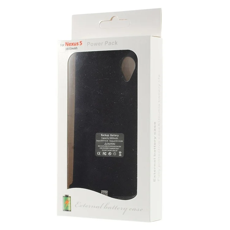 Black 3800mAh Battery Backup Charger Case for LG Google Nexus 5 D821 D820