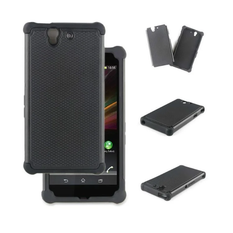 Football Grain PC + Silicone Hybrid Hard Case for Sony Xperia Z L36h C6602 C6603 - Black
