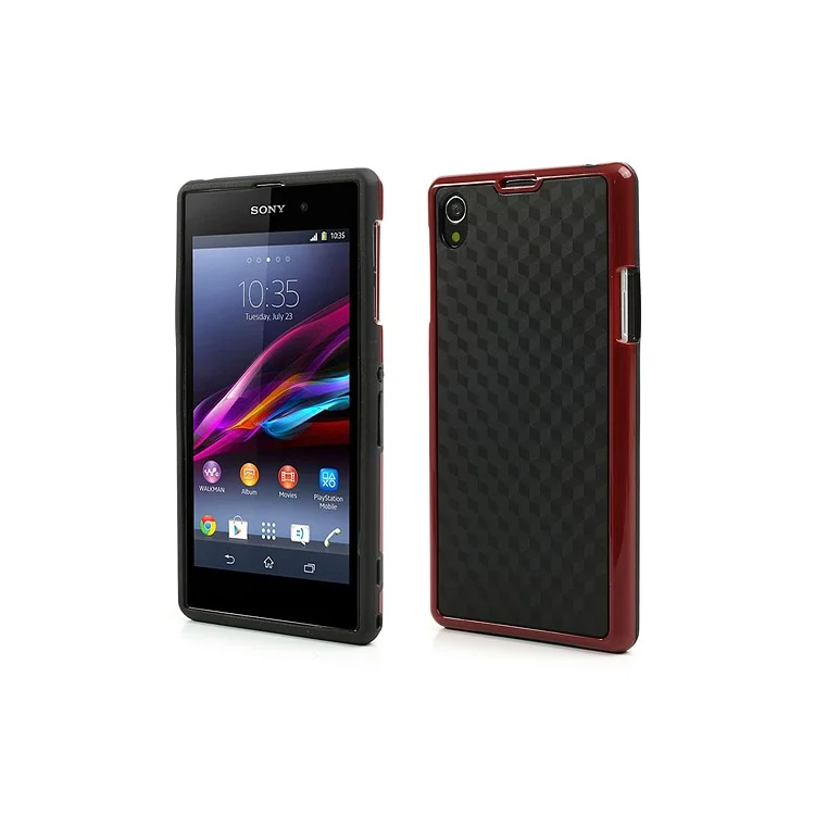 3D Cube Plastic & TPU Hybrid Case for Sony Xperia Z1 L39h C6903 C6902 C6906 - Black / Red