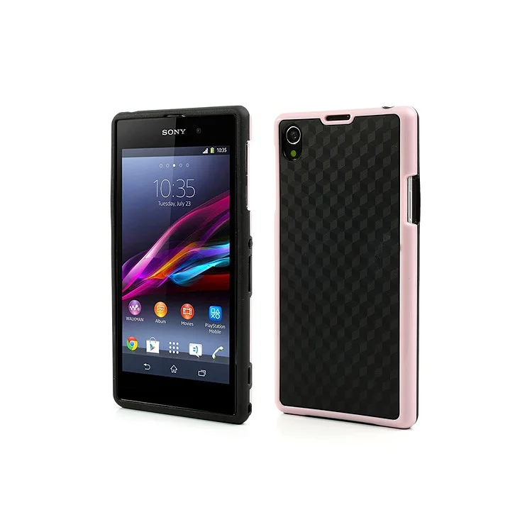3D Cube PC & TPU Hybrid Cover for Sony Xperia Z1 L39h C6903 C6902 C6906 - Black / Pink