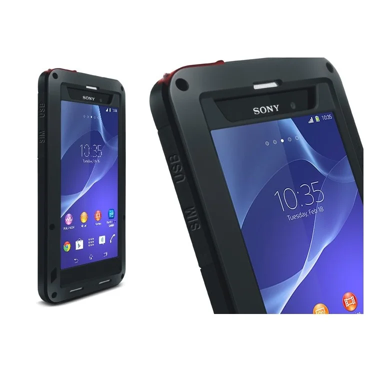 LOVE MEI Metal + Silicone + Gorilla Glass Hybrid Shell for Sony Xperia Z2 D6503 - Red Port Cover / Black