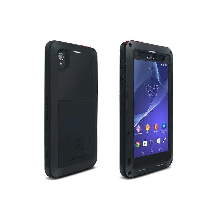 LOVE MEI Metal + Silicone + Gorilla Glass Hybrid Shell for Sony Xperia Z2 D6503 - Red Port Cover / Black