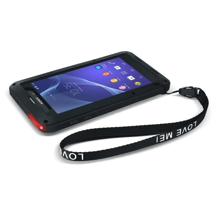 LOVE MEI Metal + Silicone + Gorilla Glass Hybrid Shell for Sony Xperia Z2 D6503 - Red Port Cover / Black