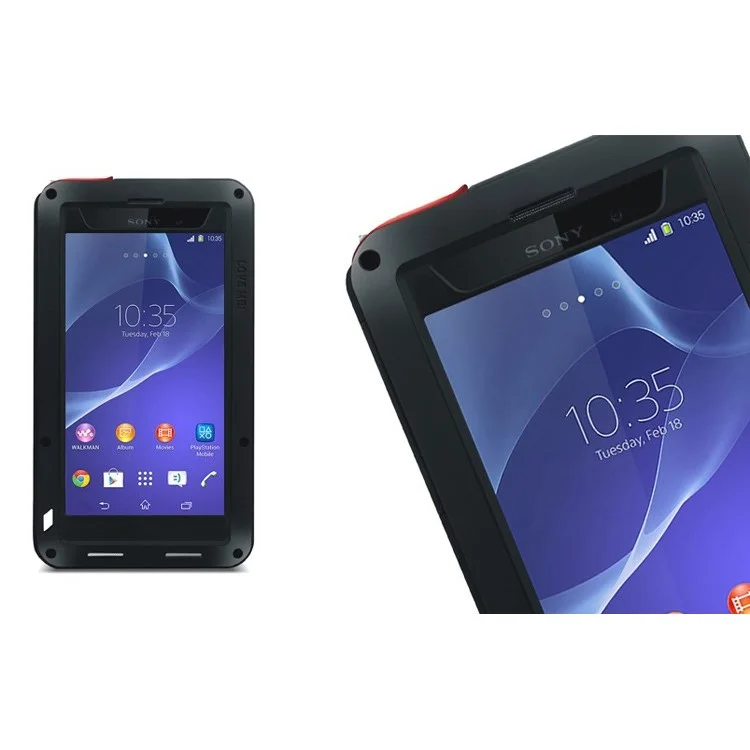 LOVE MEI Metal + Silicone + Gorilla Glass Hybrid Shell for Sony Xperia Z2 D6503 - Red Port Cover / Black