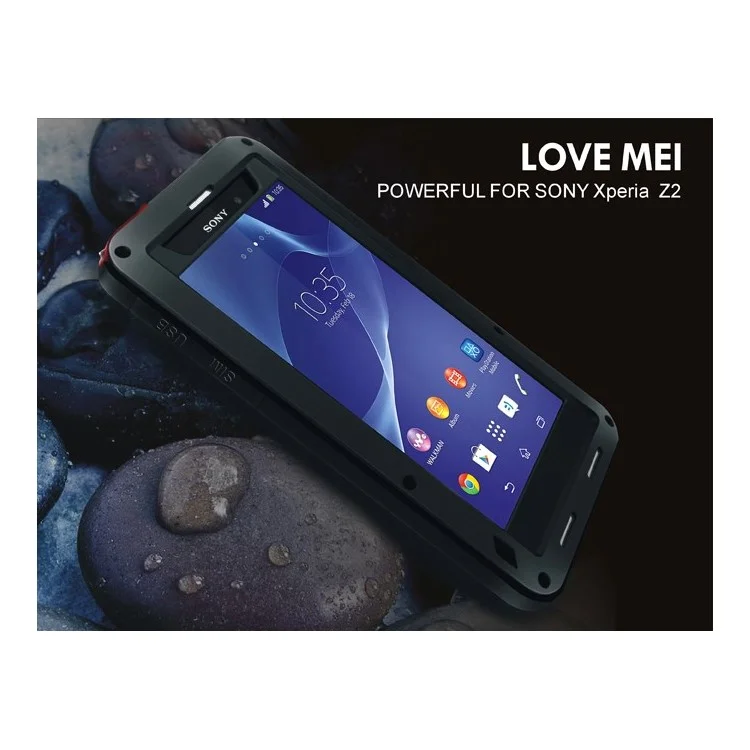 LOVE MEI Metal + Silicone + Gorilla Glass Hybrid Shell for Sony Xperia Z2 D6503 - Red Port Cover / Black
