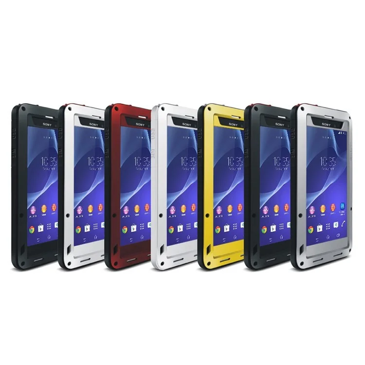 LOVE MEI Metal + Silicone + Gorilla Glass Hybrid Shell for Sony Xperia Z2 D6503 - Red Port Cover / Black