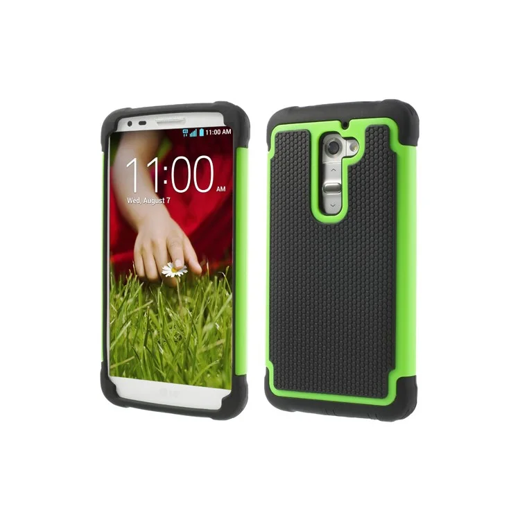 Green for LG Optimus G2 D801 D802 Football Grain PC & Silicone Combo Shell