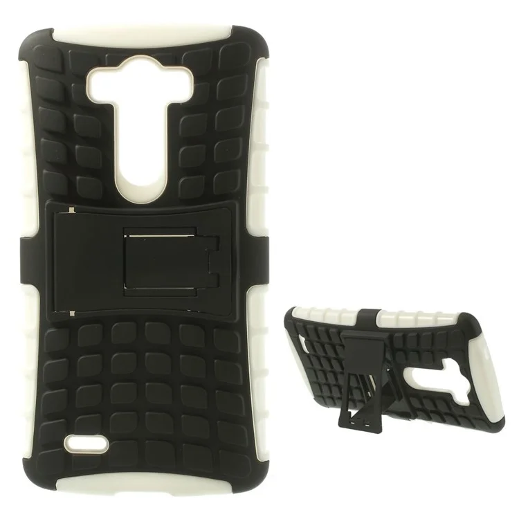 Black / White Detachable Silicone & Plastic Hybrid Stand Case w/ Kickstand for LG G3 D850 D855 LS990