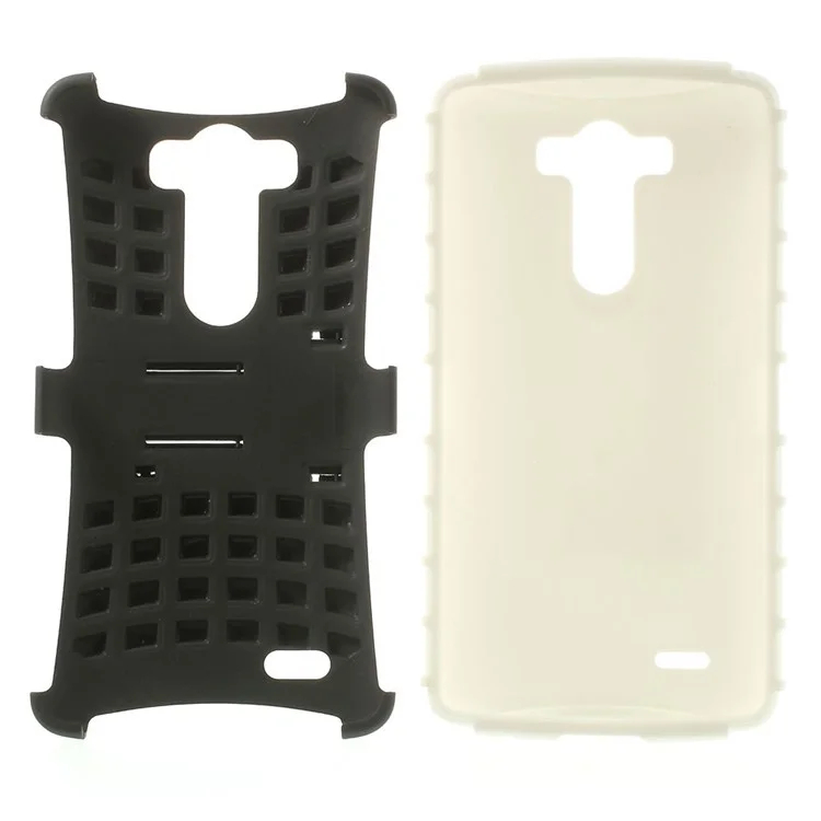 Black / White Detachable Silicone & Plastic Hybrid Stand Case w/ Kickstand for LG G3 D850 D855 LS990
