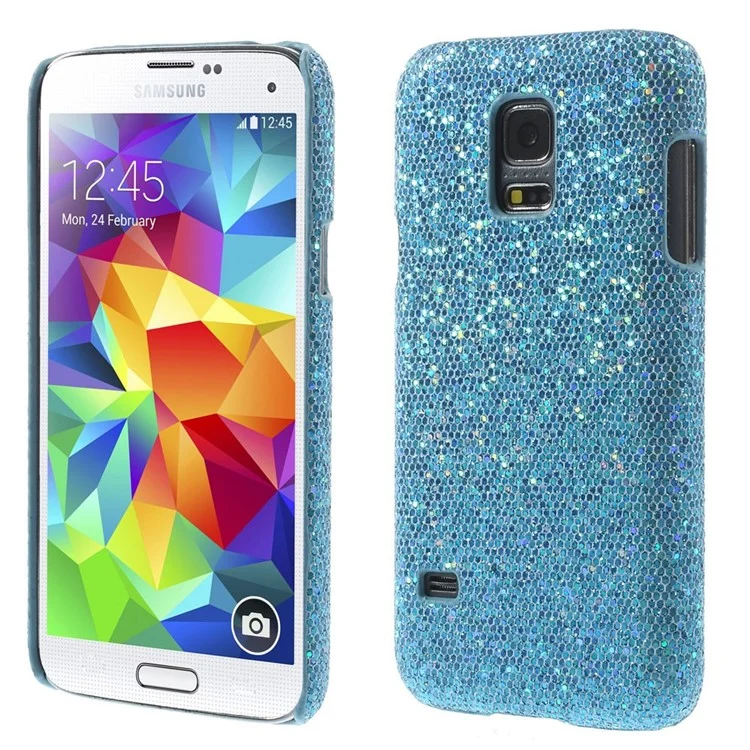 Blue Glittery Sequins Leather Coated Hard PC Cover for Samsung Galaxy S5 Mini SM-G800