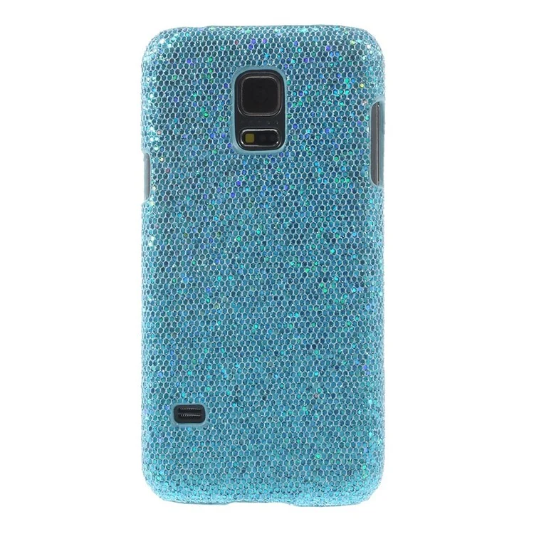 Blue Glittery Sequins Leather Coated Hard PC Cover for Samsung Galaxy S5 Mini SM-G800
