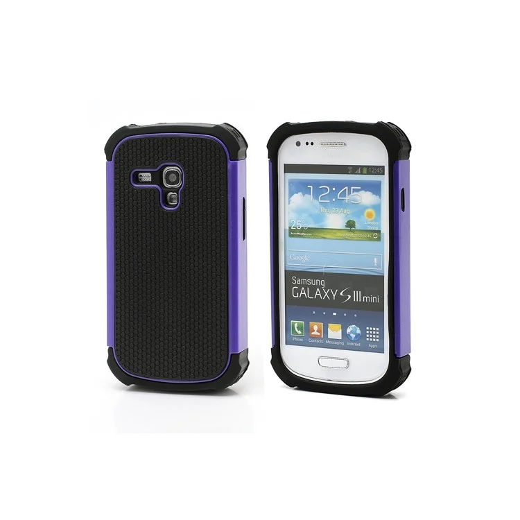 High Impact Combo Plastic & Silicone Case Cover for Samsung Galaxy S3 Mini I8190 - Black / Dark Blue