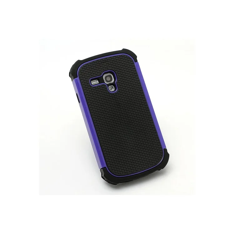 High Impact Combo Plastic & Silicone Case Cover for Samsung Galaxy S3 Mini I8190 - Black / Dark Blue