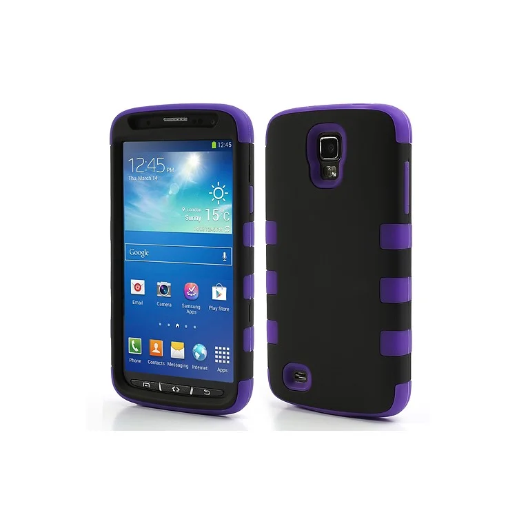 Rubberized Plastic & Silicone Hybrid Combo Case for Samsung Galaxy S4 Active I9295 I537 - Black / Purple