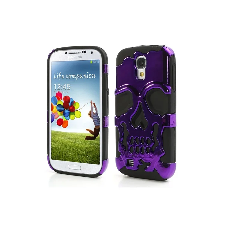 Cool Skull Silicone & Plastic Hybrid Electroplating Case for Samsung Galaxy S4 I9500 I9505 - Black / Purple