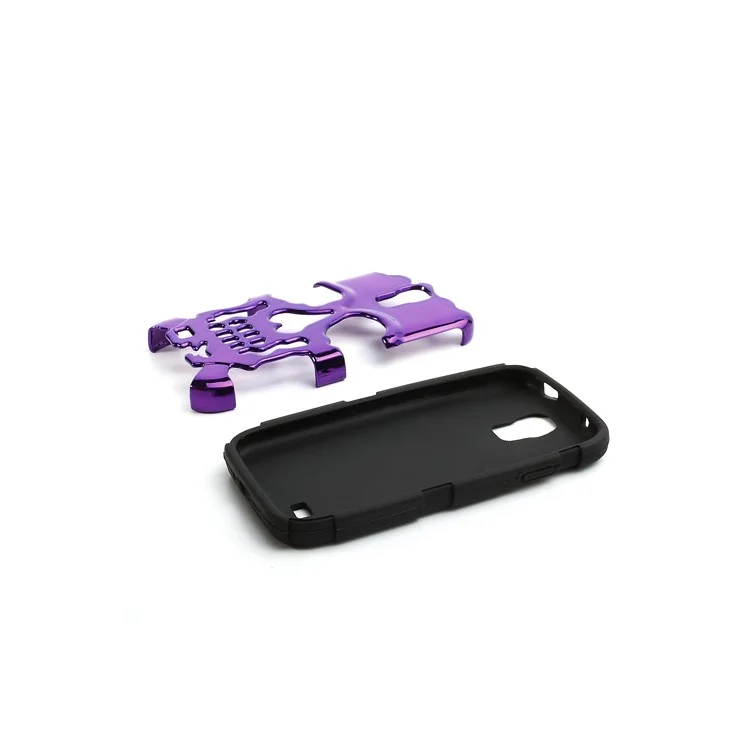 Cool Skull Silicone & Plastic Hybrid Electroplating Case for Samsung Galaxy S4 I9500 I9505 - Black / Purple