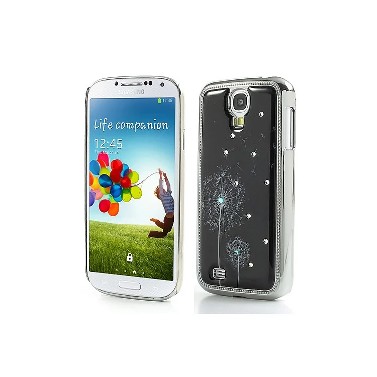 Black Dandelion Sparkling Rhinestone Electroplating Hard Case for Samsung Galaxy S4 IV i9500