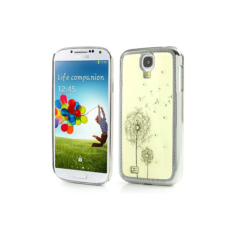 White Dandelion Sparkling Rhinestone Plated Hard Cover for Samsung Galaxy S4 IV i9500 i9502