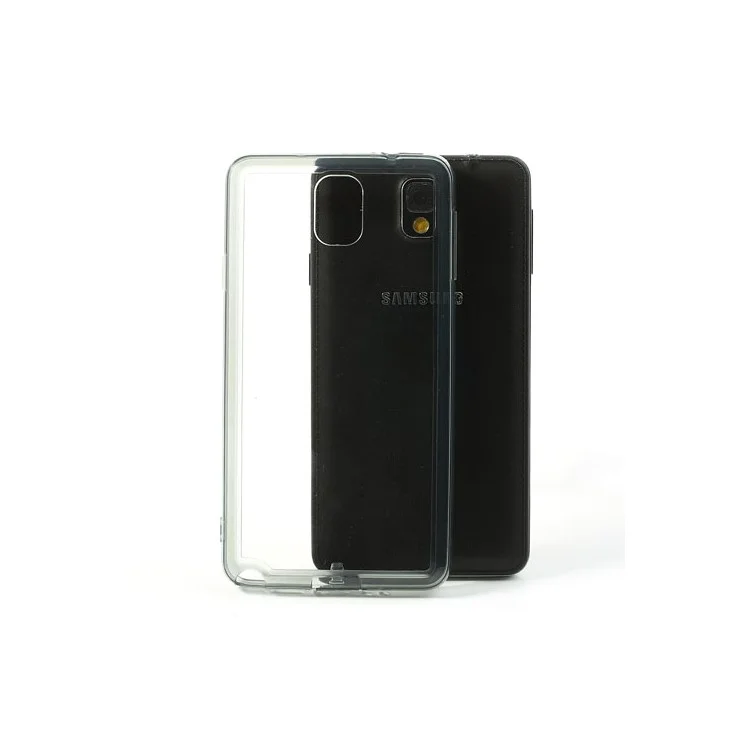 Transparent Acrylic Back TPU Frame Hybrid Case for Samsung Galaxy Note 3 N9000 w/ Dust-proof Plug - Grey