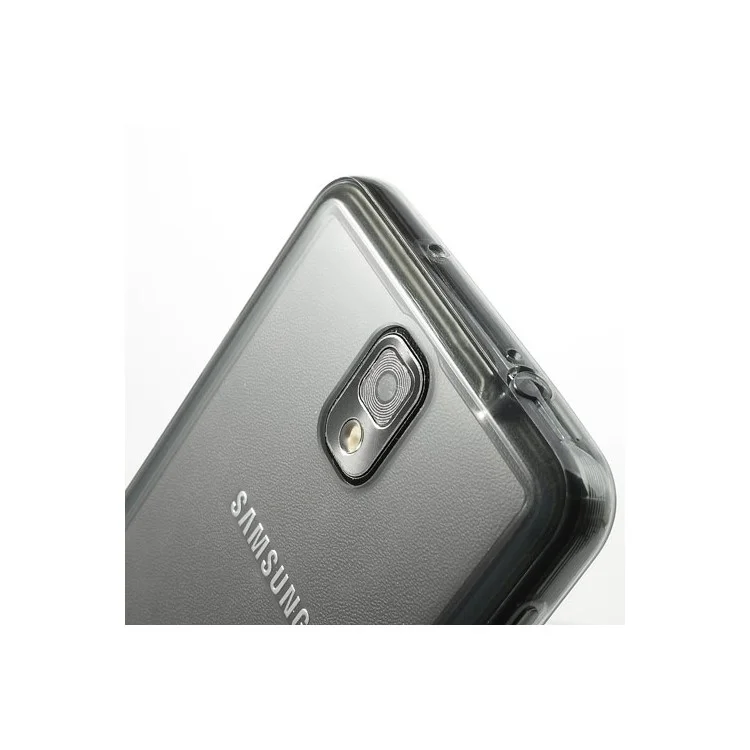 Transparent Acrylic Back TPU Frame Hybrid Case for Samsung Galaxy Note 3 N9000 w/ Dust-proof Plug - Grey