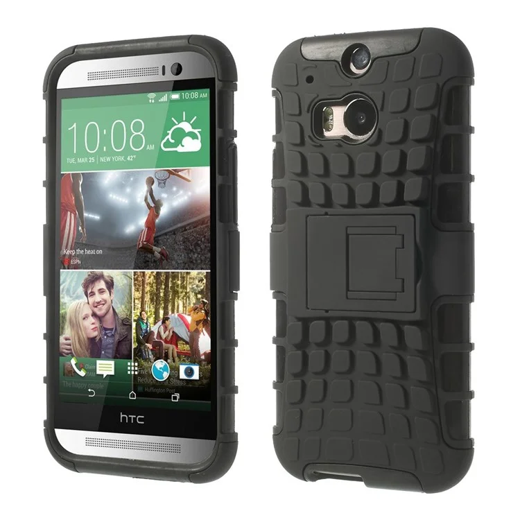 Tough Rugged TPU & PC Stand Hybrid Case for HTC One (M8) w/ Kickstand - Black