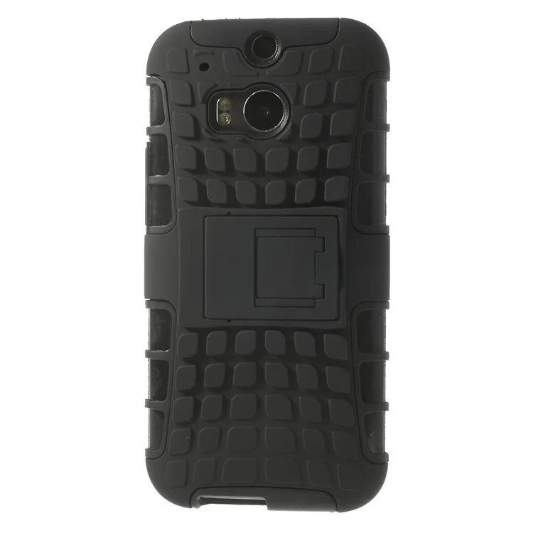 Tough Rugged TPU & PC Stand Hybrid Case for HTC One (M8) w/ Kickstand - Black