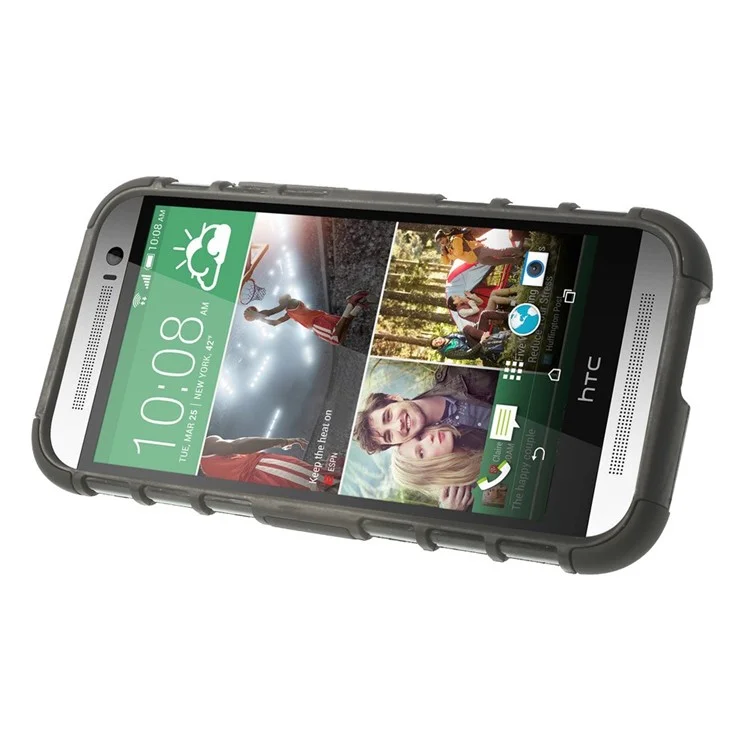 Tough Rugged TPU & PC Stand Hybrid Case for HTC One (M8) w/ Kickstand - Black