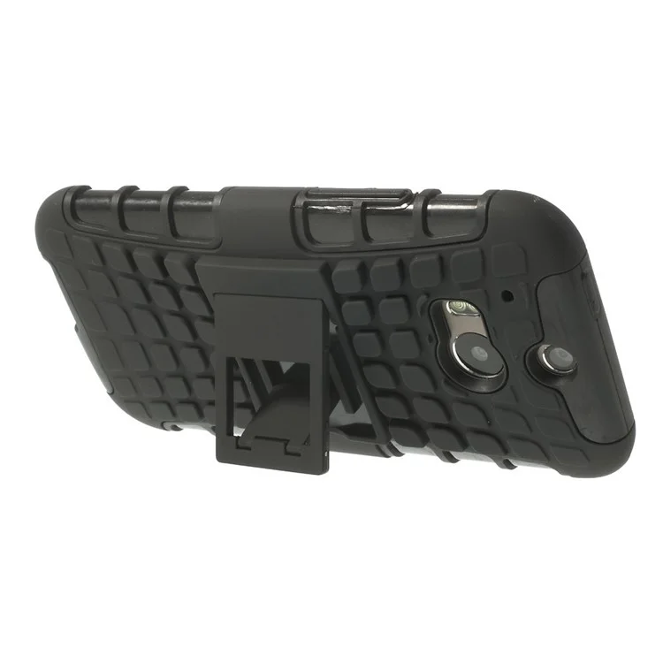 Tough Rugged TPU & PC Stand Hybrid Case for HTC One (M8) w/ Kickstand - Black